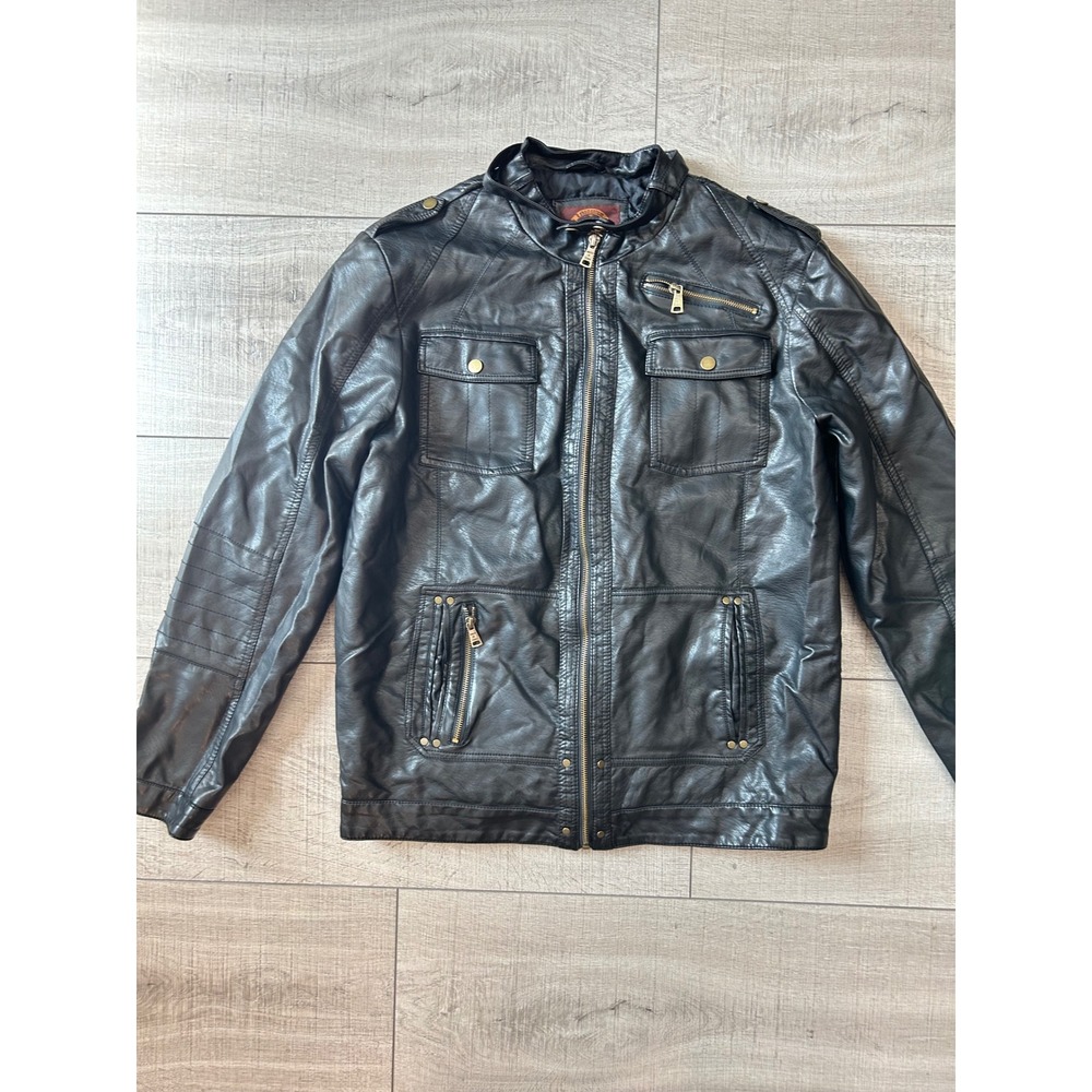Ministry of Fashion Black Faux Leather Moto Biker Jacket Utility Y2K L